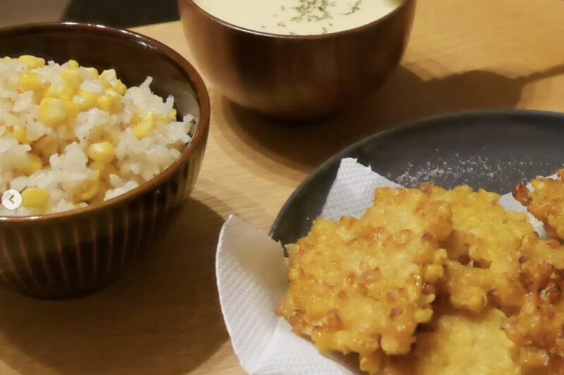 頂いたとうもろこしで、とうもろこしパーティー🌽開催！脇役イメージが嘘みたい。とうもろこしだけのお料理で驚きの甘さと水分に感動。とうもろこしが主役に輝く素晴らしい会だった☺️